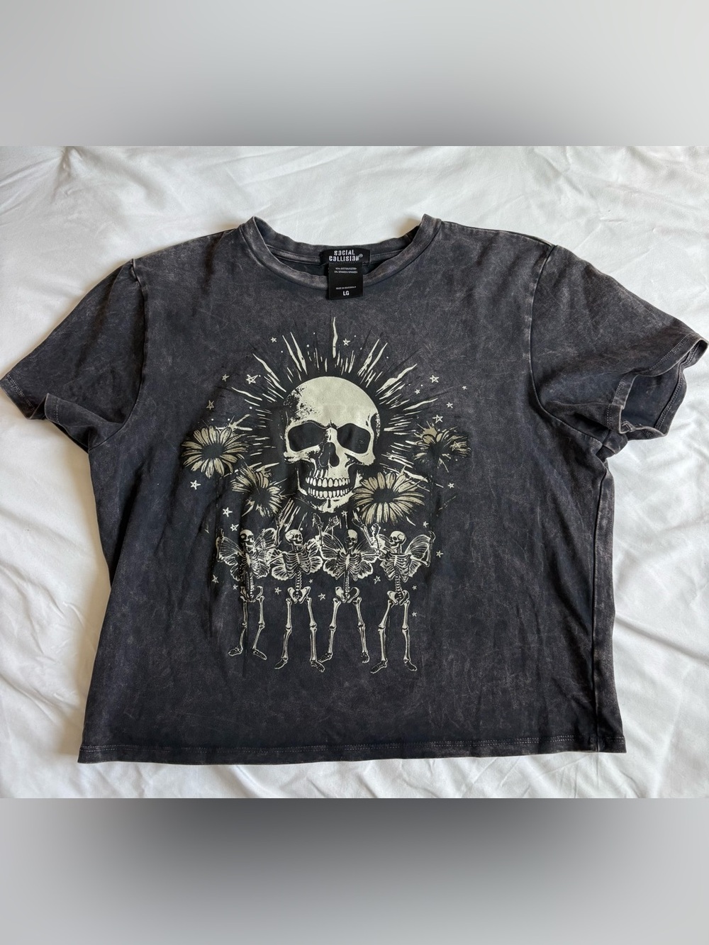 Graphic Skull & Skeletons Crop Top in Faded Black